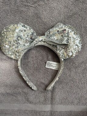 Disney Silver Sequin Minnie Ear Headband with Bow